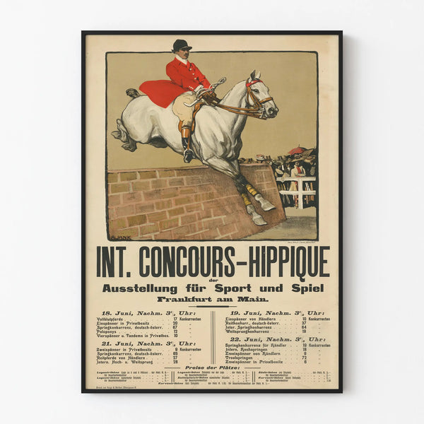 Plakat międzynarodowego konkursu jeździeckiego - Vintage'owa dekoracja ścienna z motywem jeździeckim