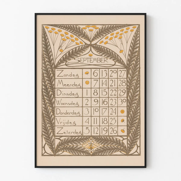 Plakat kalendarz vintage wrzesień 1896 dekoracja ścienna