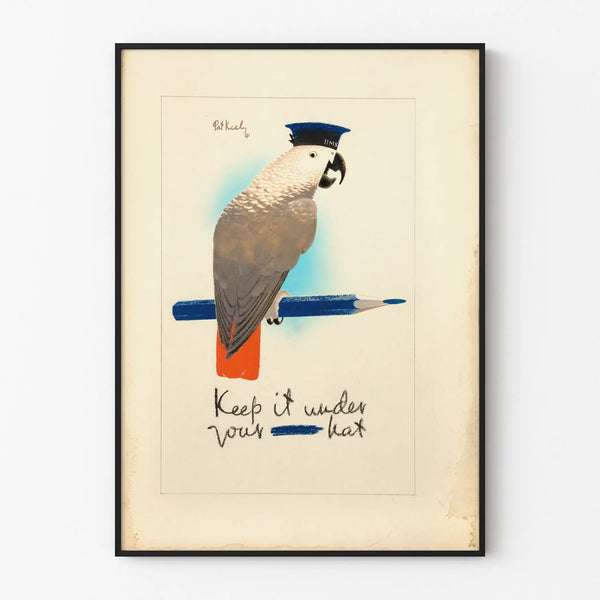 Plakat vintage papuga z czapką morska Keep It Under Your Hat