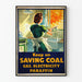 Plakat vintage oszczędność energii węgiel gaz elektryczność parafina