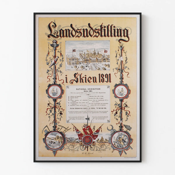Plakat vintage Landzudstilling w Skien 1891 do dekoracji ścian
