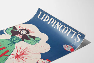 Plakat vintage Lippincott's lipiec z kobietą i pokazem sztucznych ogni