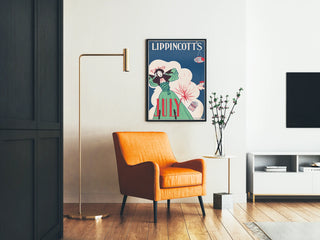Plakat vintage Lippincott's lipiec z kobietą i pokazem sztucznych ogni
