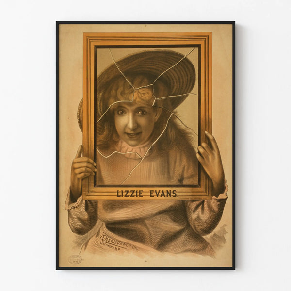 Plakat vintage portret Lizzie Evans z efektami pękniętej ramy