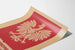 Polski plakat patriotyczny z orłem koronowanym i tekstem historycznym