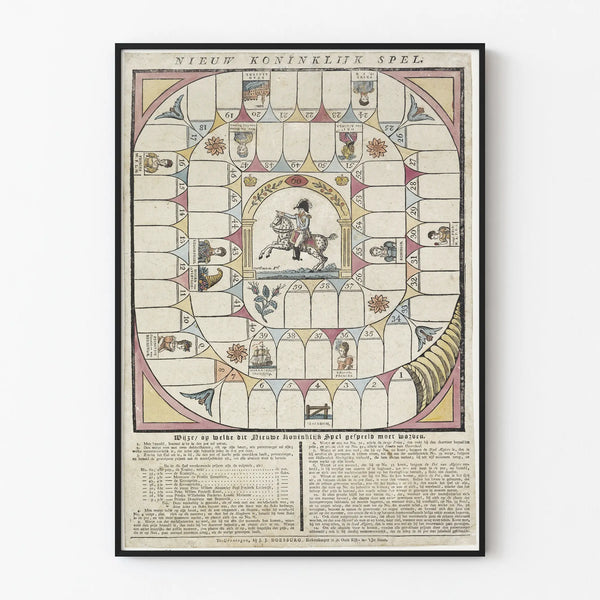Plakat do starej gry planszowej Nieuw Koninklijk Spel - Dekoracja ścienna vintage
