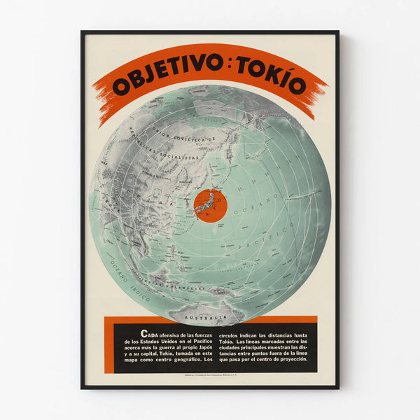 Plakat vintage Mapa geograficzna Objetivo Tokio