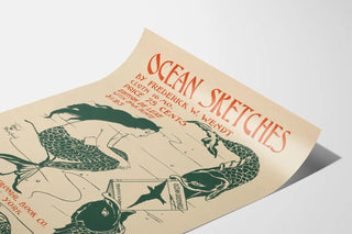 Plakat vintage Ocean Sketches - Ilustracja syreny i ryb