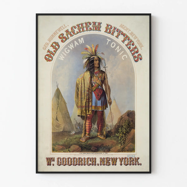 Plakat vintage stary Sachem Bitters Wigwam Tonic Nowy Jork