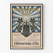 Plakat vintage dekoracji ściennej Opfindelsernes Bog z sową i promieniami świetlnymi