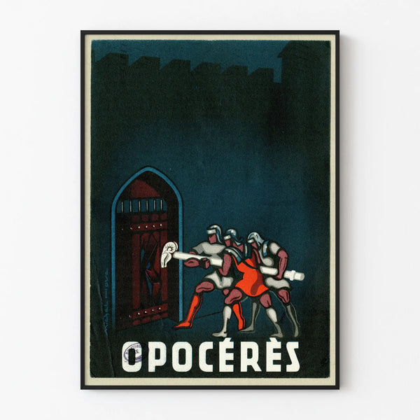 Wintage plakat Opocérés - Ilustracja rycerzy i fortyfikacji