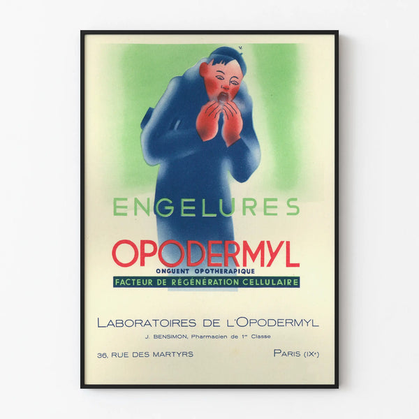 Plakat vintage Opodermyl odmrożenia - retro dekoracja medyczna na ścianę