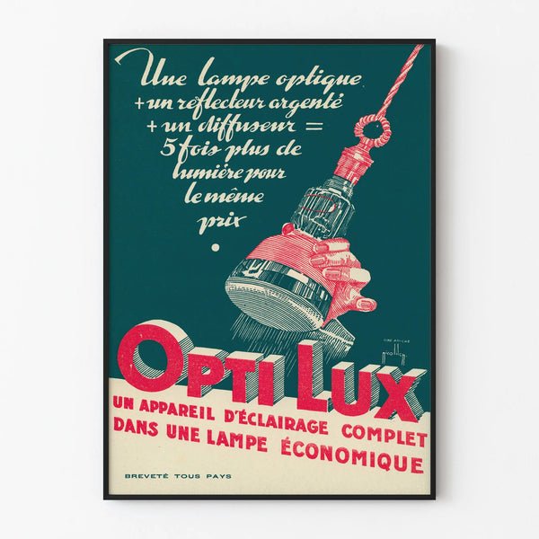 Wintage plakat Opti Lux - Plakat dekoracyjny lampy oszczędnej