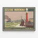 Plakat vintage Ostseebad Warnemünde z latarnią morską i wzburzonym morzem — oprawiony obraz na ścianie