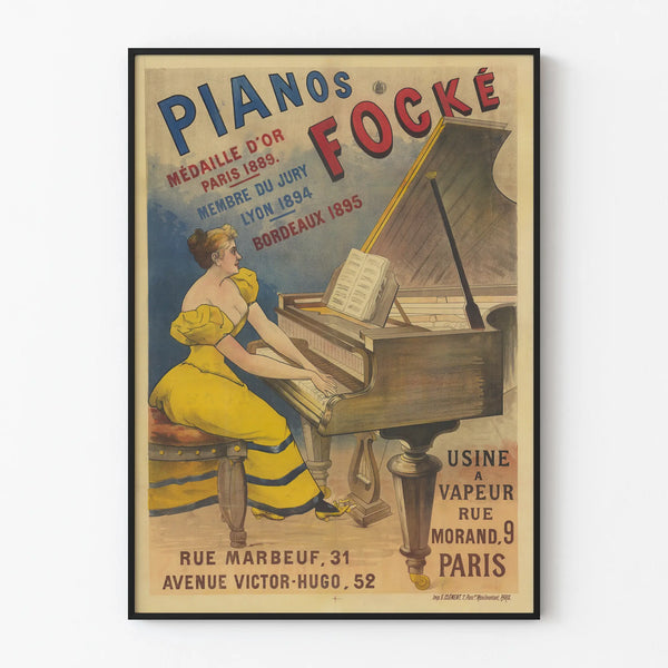 Plakat vintage Fortepiany Focké złoty medal Paryż 1889