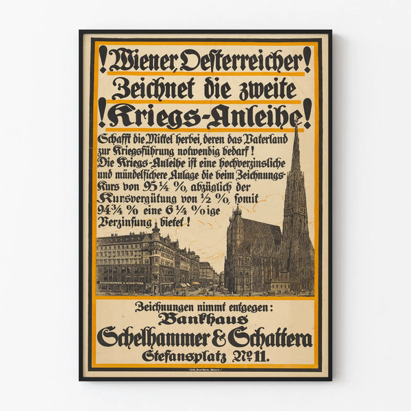 Plakat vintage na drugą emisję obligacji wojennych z widokiem na Stephansplatz