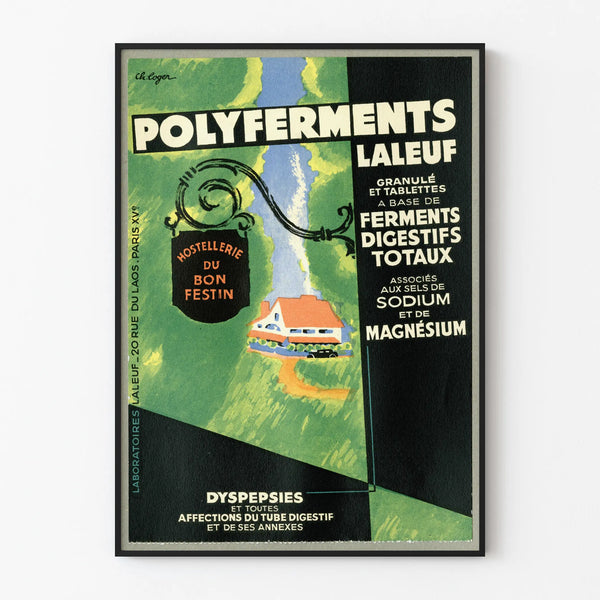 Plakat vintage Polyferments - Retro dekoracja ścienna zdrowie trawienne