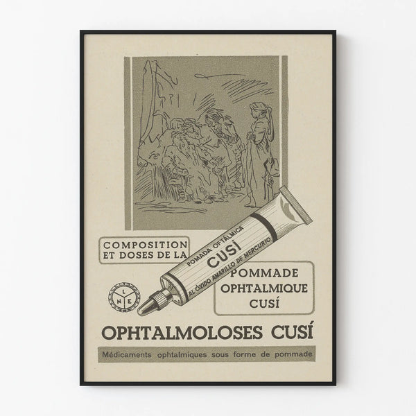 Vintage plakat maści okulistycznej Cusí do dekoracji ścian
