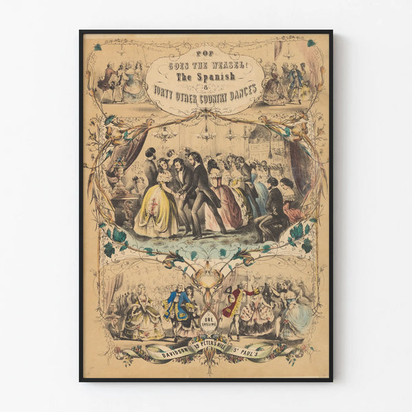 Plakat vintage taneczny tradycyjny Pop Goes The Weasel i inne tańce wiejskie