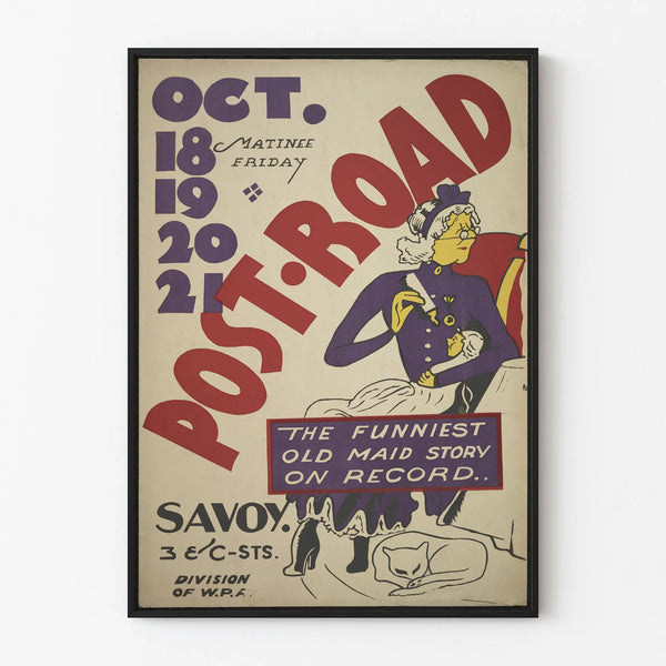 Plakat vintage Post Road do dekoracji ściennej w stylu retro