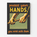 Plakat vintage Protect Your Hands do dekoracji ściennych w stylu industrialnym