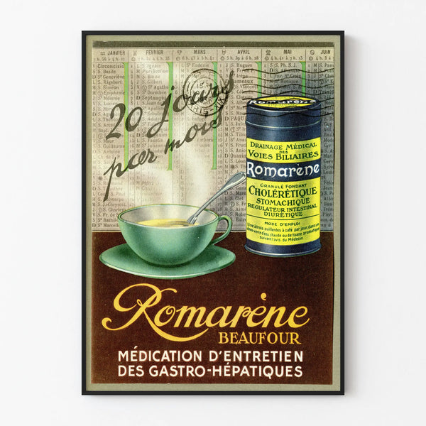Plakat vintage Romarène na temat leków żołądkowo-wątrobowych