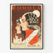 Plakat vintage Romola z portretami kobiecymi i zamkiem średniowiecznym