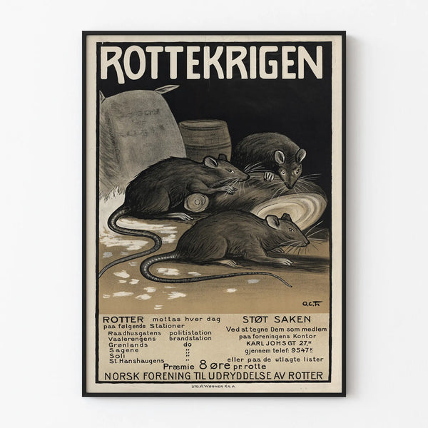 Plakat vintage norweski Rottekrigen - Oryginalna dekoracja ścienna z myszami