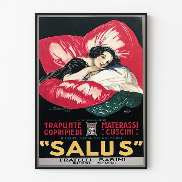 Plakat vintage dekoracyjny na ścianę Salus Poduszka i Materac