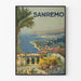 Plakat vintage Sanremo z panoramicznym widokiem i kwiatami
