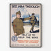 Plakat vintage wojskowy „See Him Through” - patriotyczna dekoracja ścienna