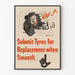Vintage plakat informujący o wymianie gładkich opon