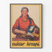 Plakat vintage kuchenny z kobietą z cukrem i owocami