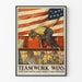 Plakat vintage Teamwork Wins - Patriotyczna dekoracja ścienna w stylu przemysłowym