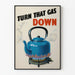 Vintage plakat „Turn That Gas Down” do dekoracji ściennych w kuchni