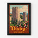 Plakat vintage Visby ruiny i róże - Dekoracja ścienna Szwecja