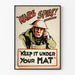 Plakat vintage wojenny „Ware Spies - Keep It Under Your Hat” do dekoracji ściennej